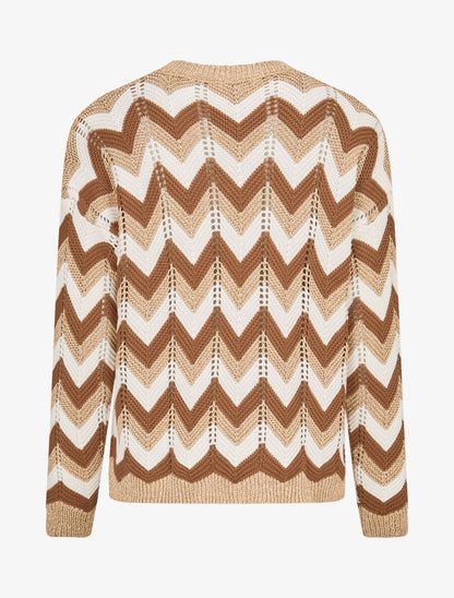 Pull imprimé zig-zag dorés - Camel - 2