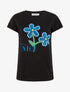 T-shirt à strass et fleurs - Noir - 1