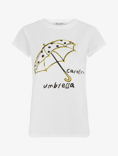 T-shirt à strass motif parapluie - Blanc - 1