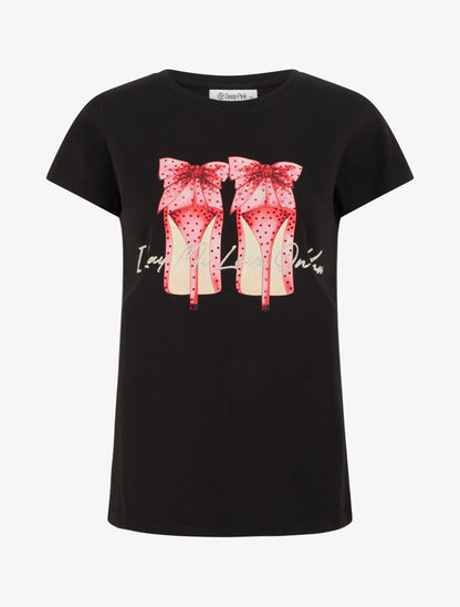 T-shirt à strass et motif stiletto - Noir - 1