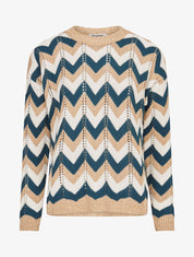Pull imprimé zig-zag dorés - Bleu canard - 4