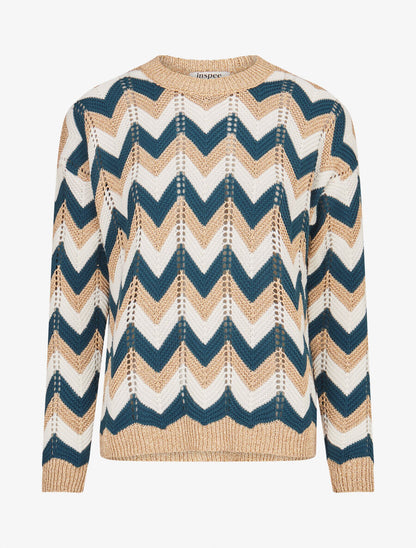 Pull imprimé zig-zag dorés - Bleu canard - 4