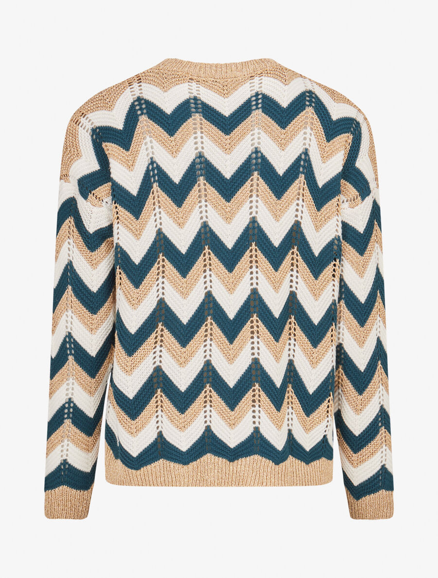 Pull imprimé zig-zag dorés - Bleu canard - 2