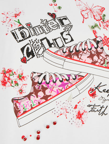 T-shirt motif baskets et papillons - Blanc - 3