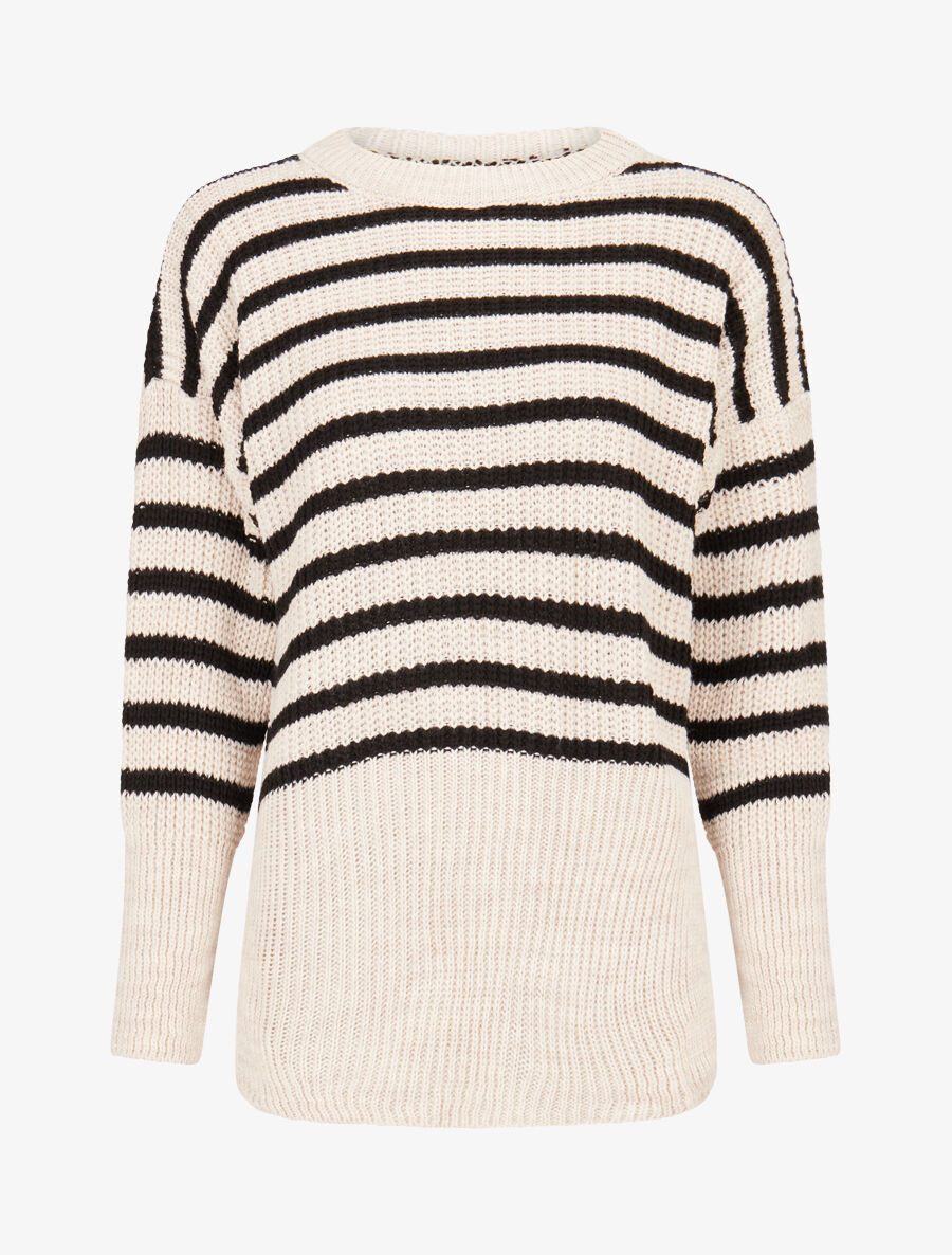 Pull ample rayé à côtés ouverts - Beige - 1