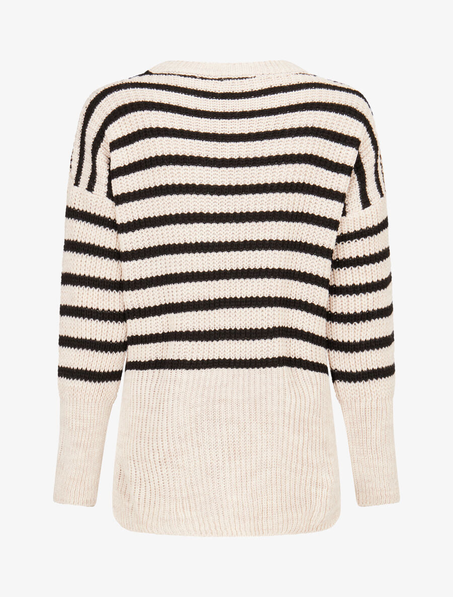 Pull ample rayé à côtés ouverts - Beige - 2