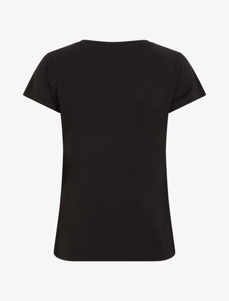 T-shirt à motif chat et parapluie strassé - Noir - 2