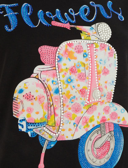 T-shirt à motif scooter strassé - Noir - 3