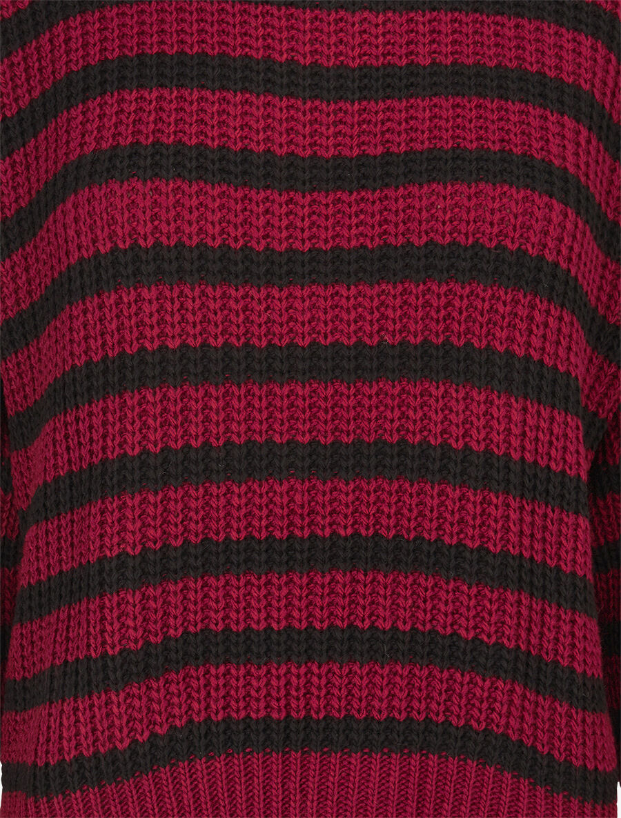 Pull ample rayé à côtés ouverts - Rouge cerise - 3