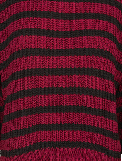Pull ample rayé à côtés ouverts - Rouge cerise - 3