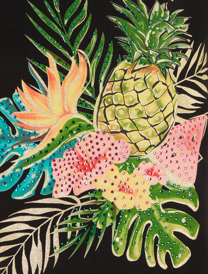 T-shirt imprimé fruits et strass - Noir - 3