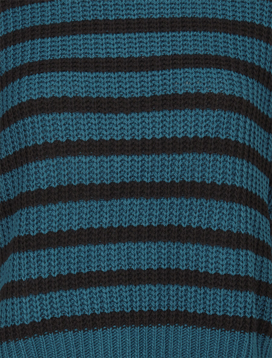 Pull ample rayé à côtés ouverts - Bleu pétrole - 3