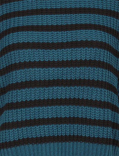 Pull ample rayé à côtés ouverts - Bleu pétrole - 3