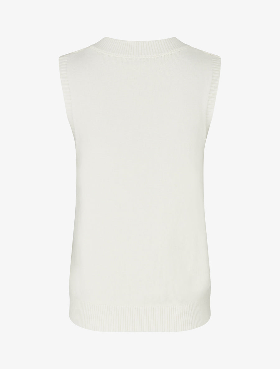 Pull sans manches droit à col V - Écru - 2