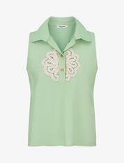 Blouse sans manches à empiècement crochet - Vert pomme - 1
