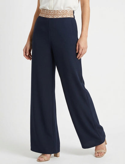 Fließende einfarbige Hose mit hoher Taille - Marine
