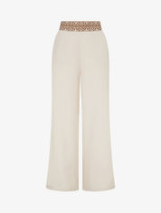 Pantalon fluide unie à taille haute - Beige - 1