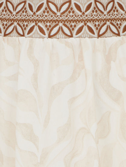 Jupe fluide longue à imprimé feuillage stylisé - Beige - 3