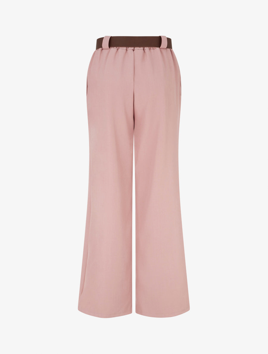 Pantalon droit uni élastiqué - Rose - 2