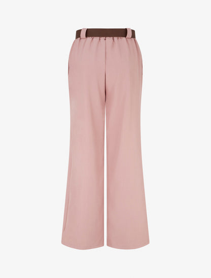 Pantalon droit uni élastiqué - Rose - 2