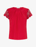 Top droit manches courtes en dentelle - Rouge - 1