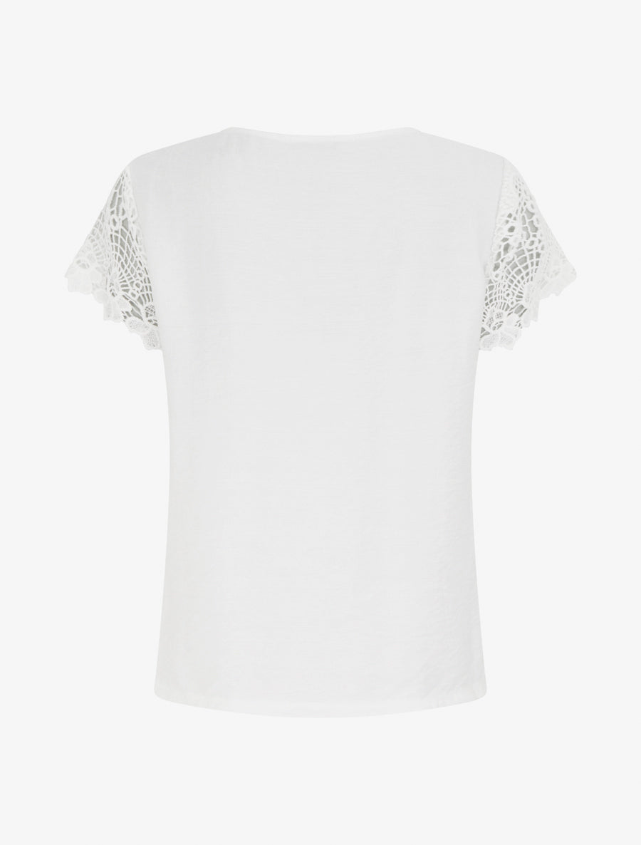 Top droit manches courtes en dentelle - Blanc - 2