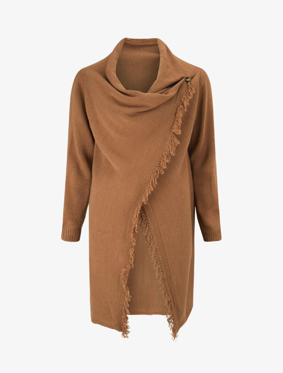 Gilet à pans asymétriques frangés - Camel - 1