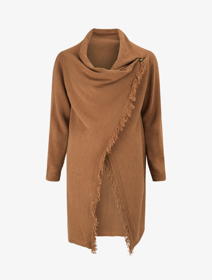 Gilet à pans asymétriques frangés - Camel - 1