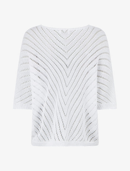 Pull ajouré à manches chauve-souris - Blanc - 2
