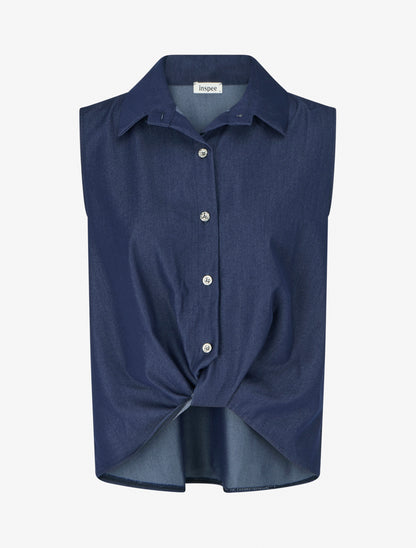 Chemise sans manches effet torsadé - Bleu foncé - 1