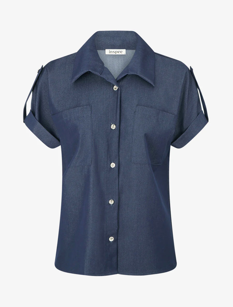 Einfarbiges Hemd mit Taschen - Rohblau
