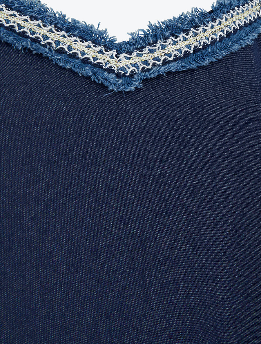 Débardeur à col V brodé - Marine - 3