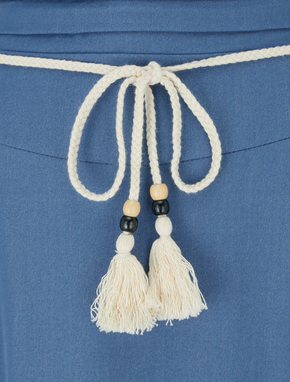 Jupe longue élastiquée à ceinture - Bleu denim - 3