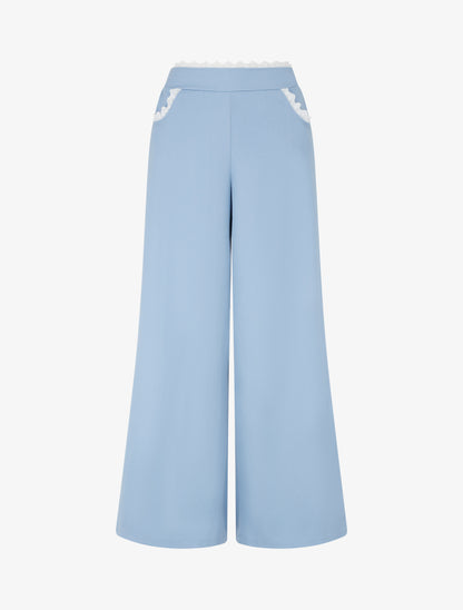 Pantalon ample à dentelle - Bleu ciel - 1