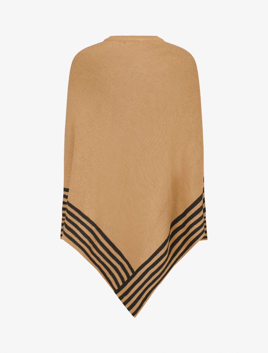 Poncho à bords rayés - Camel - 2