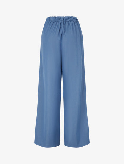 Pantalon fluide uni à pont - Bleu - 2