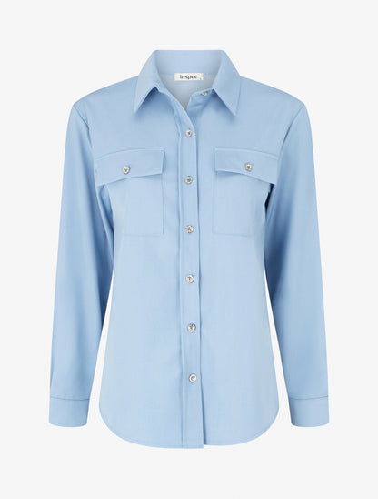 Chemise unie fluide à poches - Bleu ciel - 1