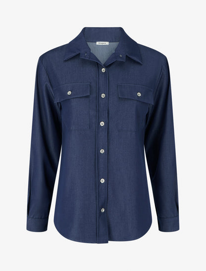 Chemise unie fluide à poches - Bleu brut - 1