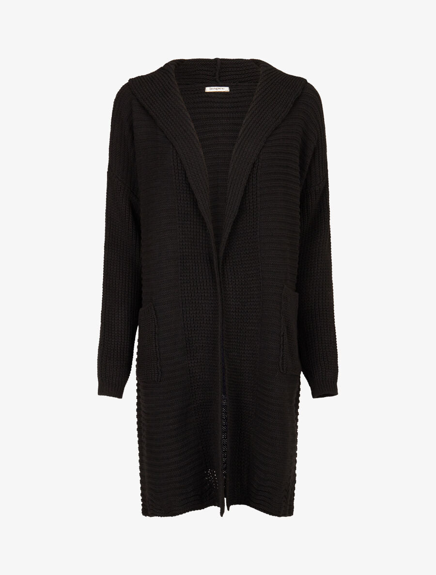 Gilet en maille à capuche - Noir - 1