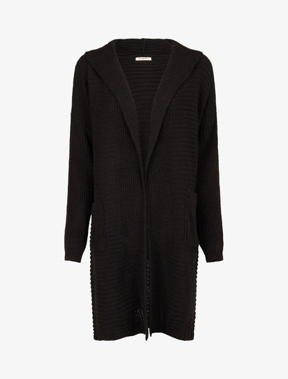 Gilet en maille à capuche - Noir - 1