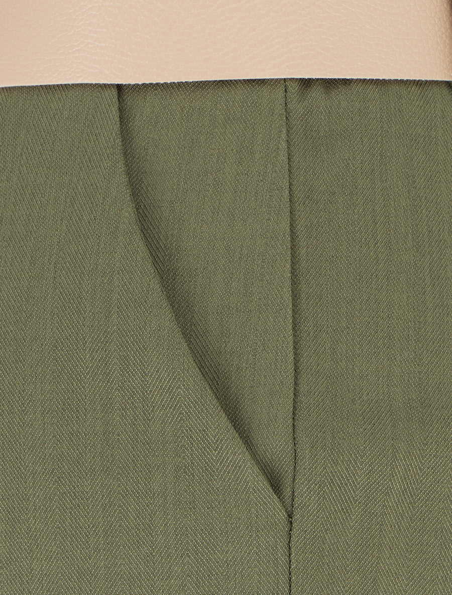 Short ceinturé uni à ourlet - Kaki - 3