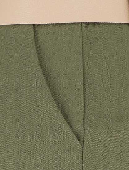 Short ceinturé uni à ourlet - Kaki - 3