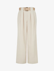 Pantalon uni à passant stylisé - Beige - 1