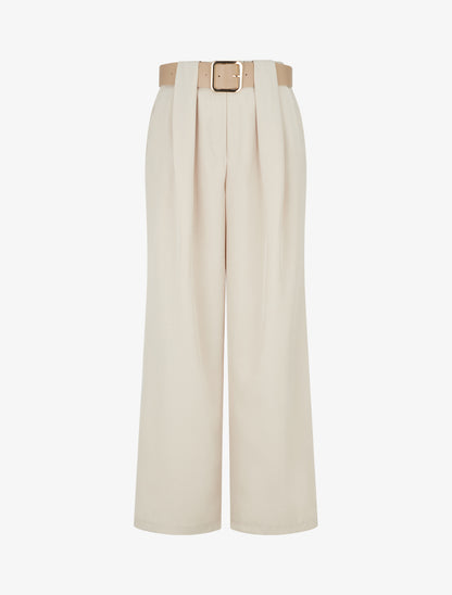 Pantalon uni à passant stylisé - Beige - 1