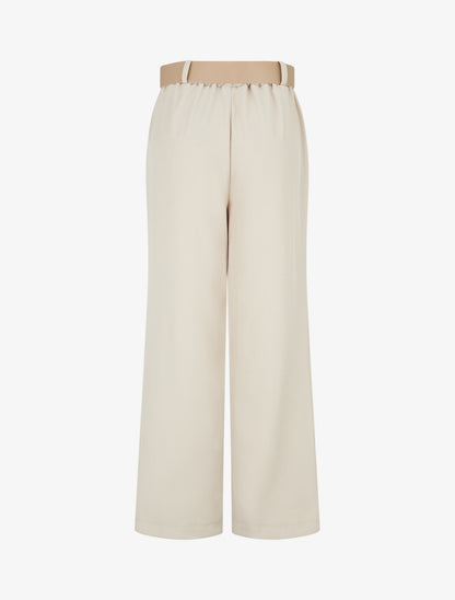 Pantalon uni à passant stylisé - Beige - 2