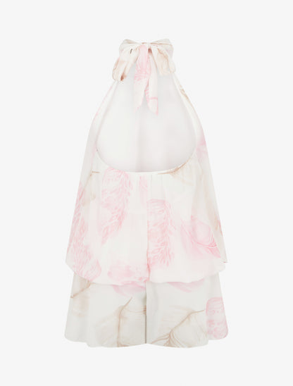Combishort volanté imprimé feuilles à dos nu - Rose - 2