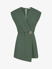 Combishort style robe portefeuille à broche - Kaki - 1