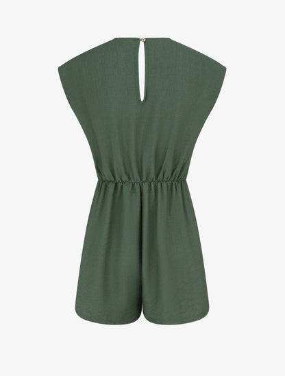 Combishort style robe portefeuille à broche - Kaki - 2