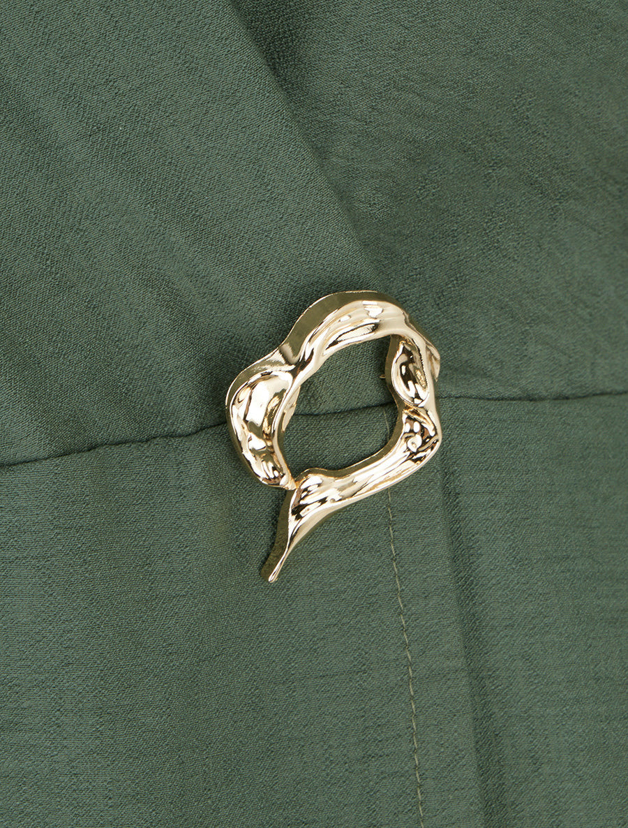 Combishort style robe portefeuille à broche - Kaki - 3