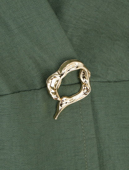 Combishort style robe portefeuille à broche - Kaki - 3